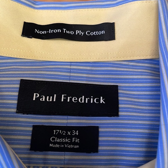 NWOT Paul Fredrick Non-iron Cotton Windowpane Dress Shirt With Contrast Trim - Picture 7 of 9